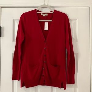 Loft Red Cardigan with Pockets, NWT